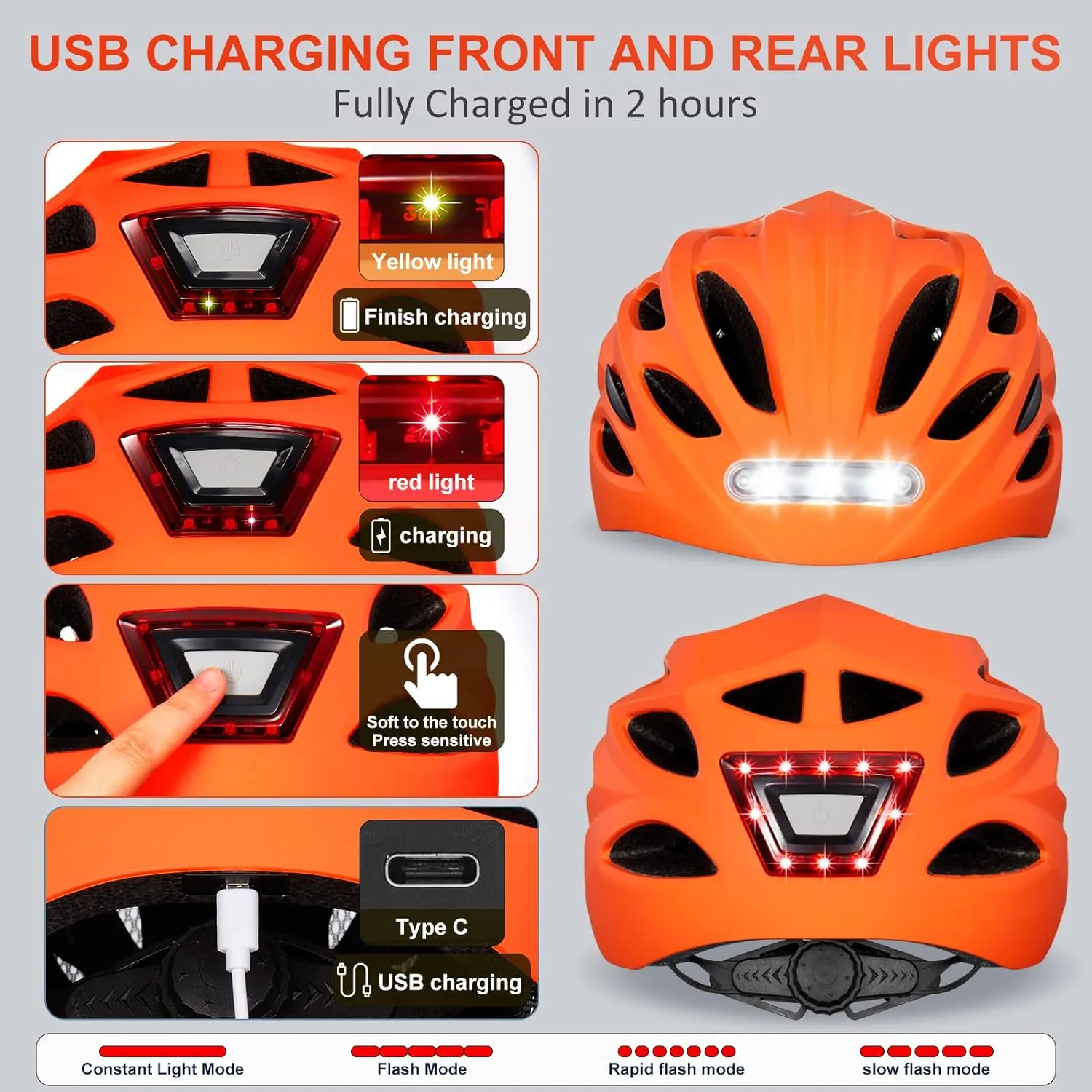 Bike Helmet with LED Light: Bicycle Helmets for Men & Women & Adults with Front and Rear Lights Adjustable Cycling Helmet for Urban Commuter Mountain Road Biker