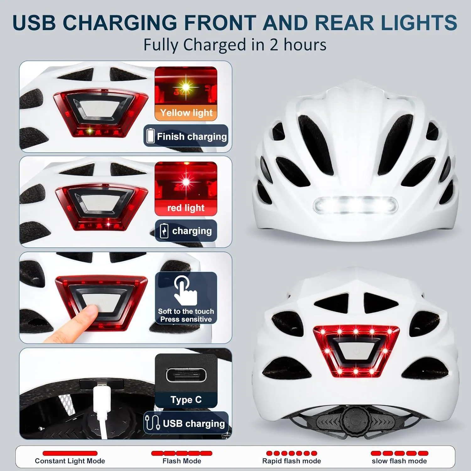 Bike Helmet with LED Light: Bicycle Helmets for Men & Women & Adults with Front and Rear Lights Adjustable Cycling Helmet for Urban Commuter Mountain Road Biker