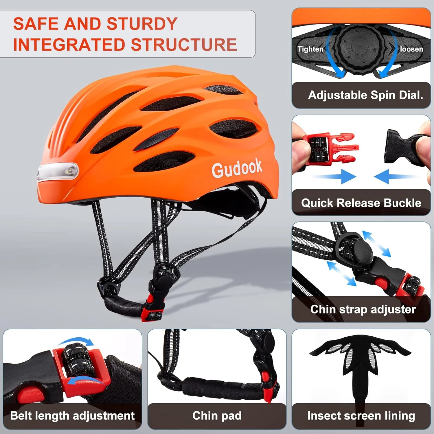 Bike Helmet with LED Light: Bicycle Helmets for Men & Women & Adults with Front and Rear Lights Adjustable Cycling Helmet for Urban Commuter Mountain Road Biker