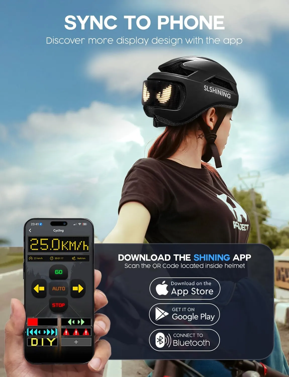 Bike Helmet with Light - Bike Helmet with DIY LED Screen for Scooter, Bicycle, Skateboard - LED Display Helmet with Customizable Patterns - Bicycle Helmet Light for Adult Men and Women