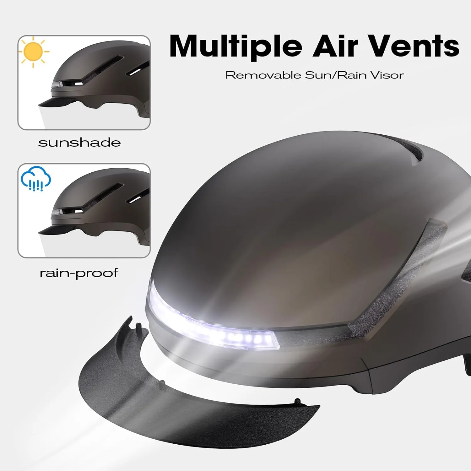 Bike Helmet with Turn Signal Light - Shinmax Bicycle Helmet with Front & Rechargeable Rear Light, Detachable Visor, Cycling Helmet for Adult Men Women Perfect for Commuter MTB Scooter E-bike City Road