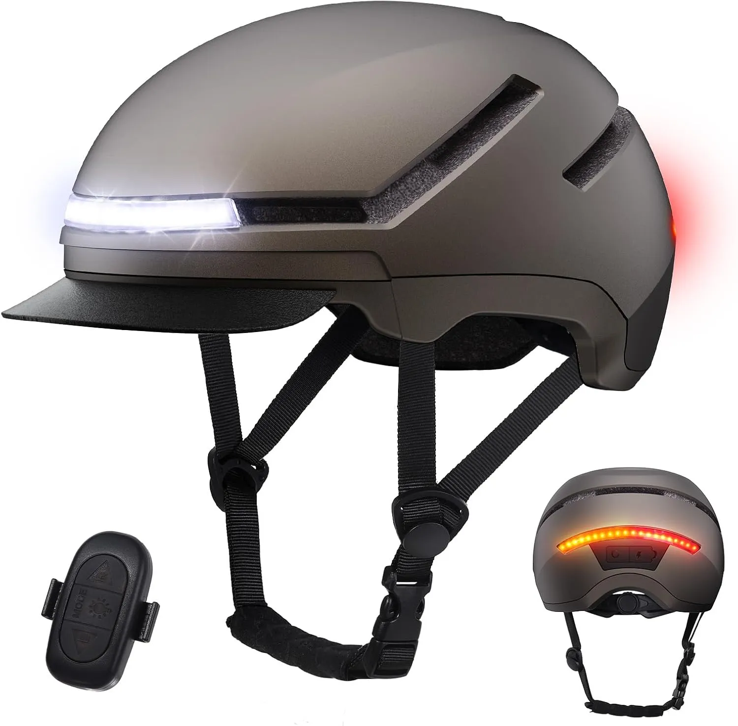 Bike Helmet with Turn Signal Light - Shinmax Bicycle Helmet with Front & Rechargeable Rear Light, Detachable Visor, Cycling Helmet for Adult Men Women Perfect for Commuter MTB Scooter E-bike City Road