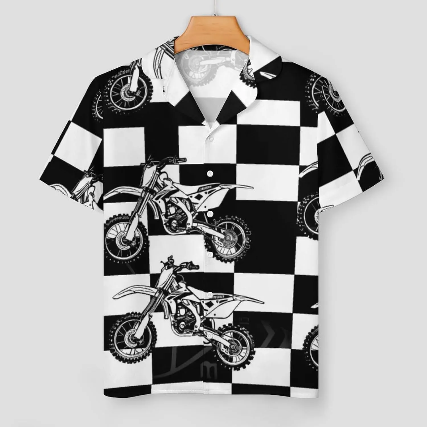 Black And White Plaid Dirt Bikes Women's Satin Pajama Set Short Sleeve Button Down Sleepwear Loungewear Pj Set