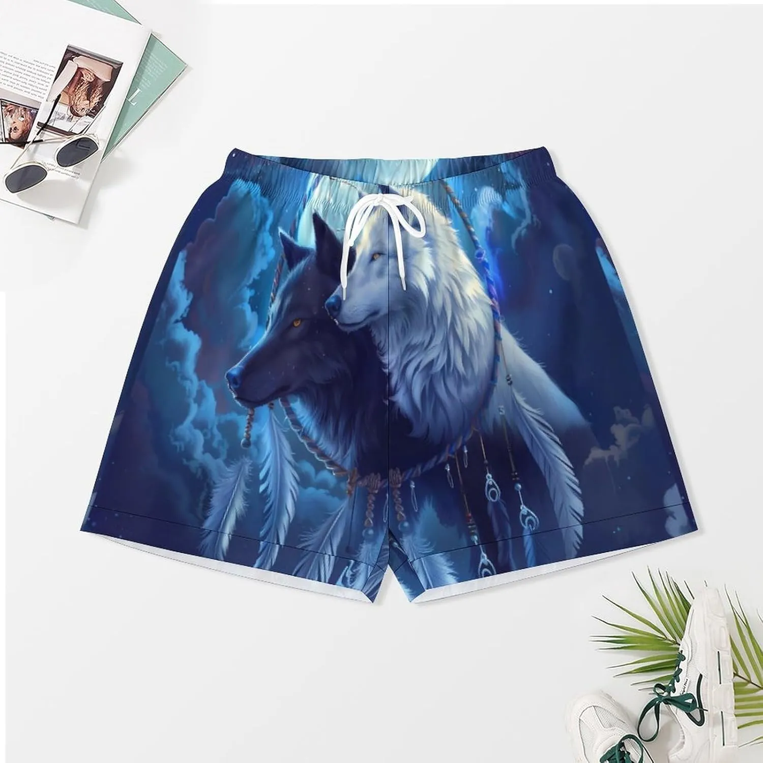 Black And White Wolf Women's Satin Pajama Set Short Sleeve Button Down Sleepwear Loungewear Pj Set