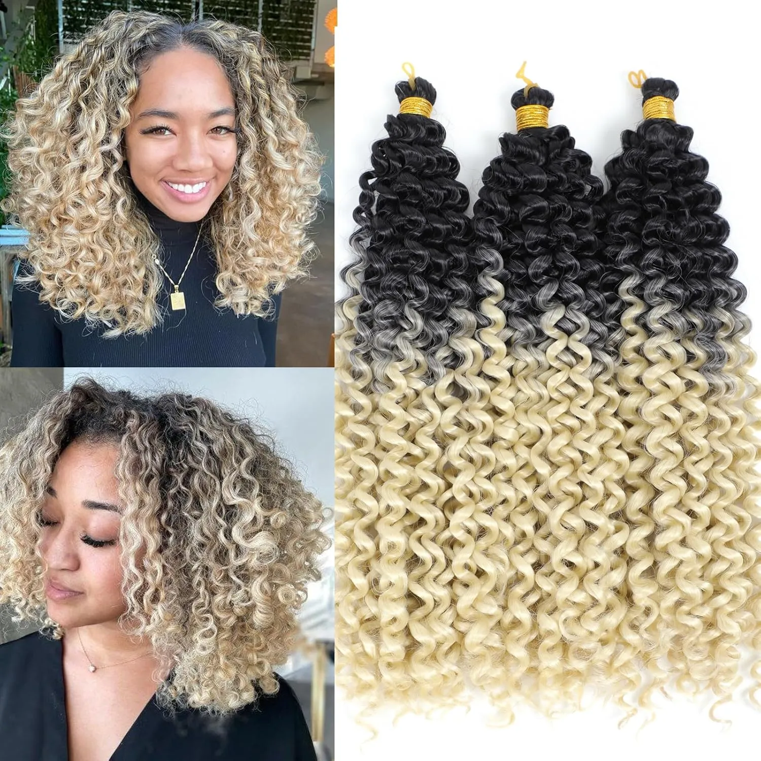 Blonde Crochet Hair for Black Women Gogo Curl Crochet Hair 1b/613 Braiding Hair Curly 14 Inch 3PCS (1B-Blonde)