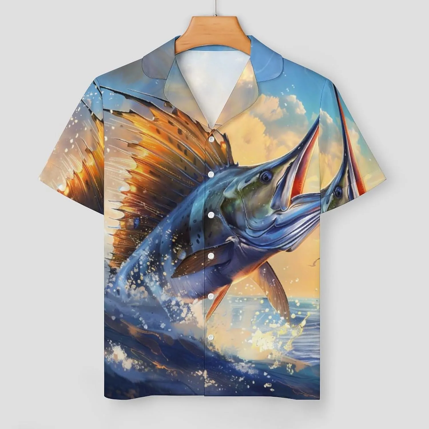 Blue Ocean Marlin Fish Women's Satin Pajama Set Short Sleeve Button Down Sleepwear Loungewear Pj Set