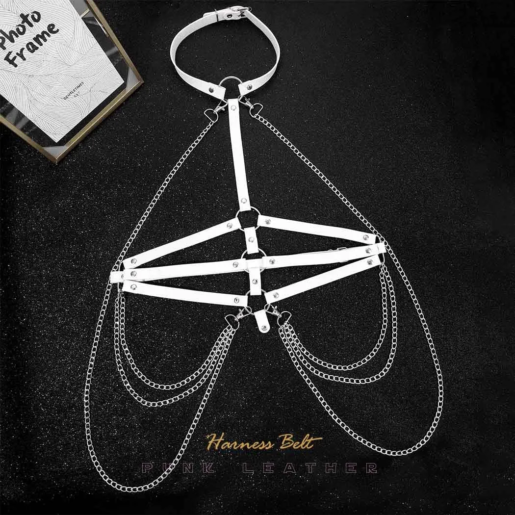 BODIY Fashion Harness Belt Plus Size Harness Waist Belts Punk Leather Body Harness for Women (White)