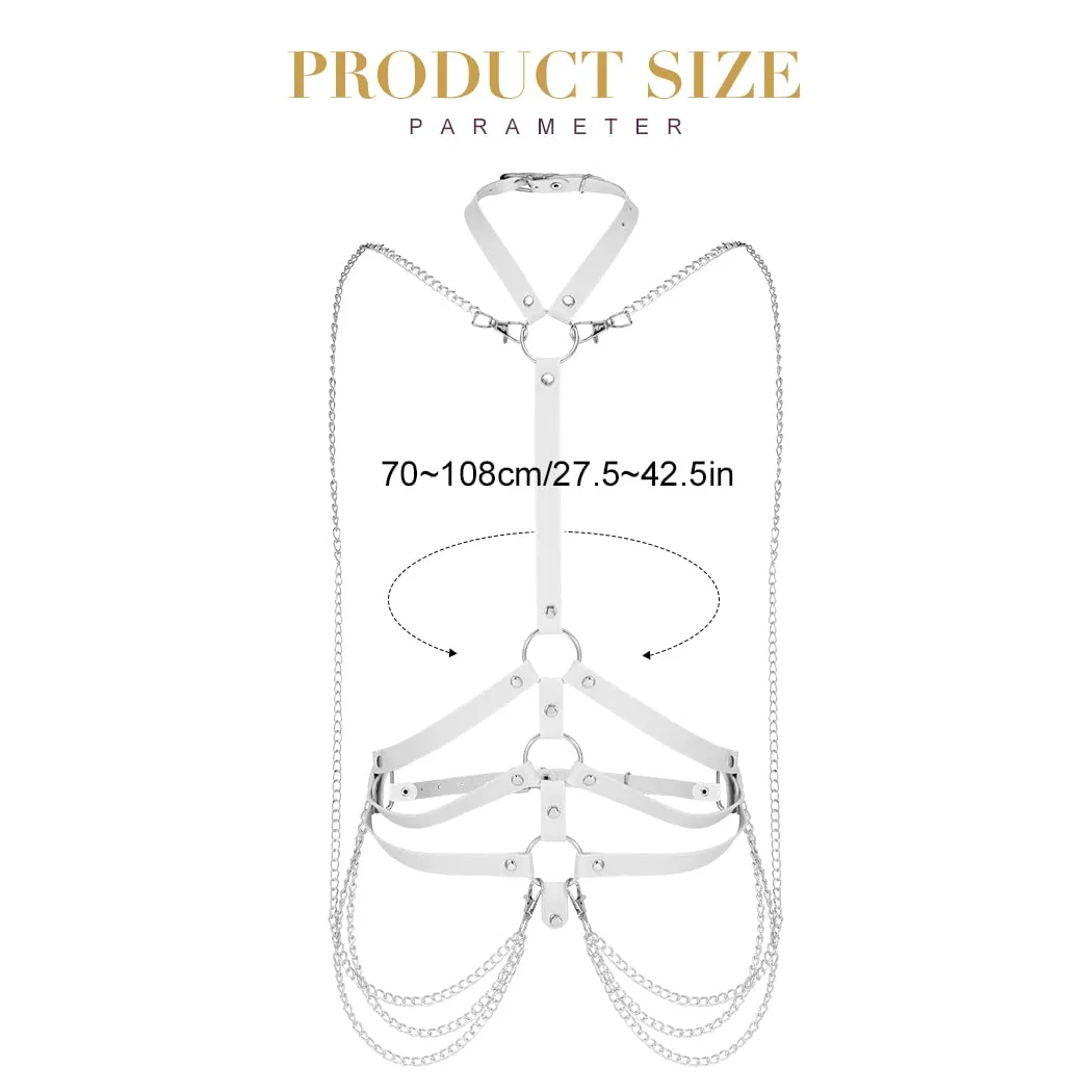 BODIY Fashion Harness Belt Plus Size Harness Waist Belts Punk Leather Body Harness for Women (White)