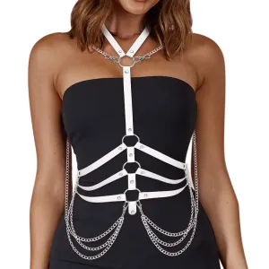 BODIY Fashion Harness Belt Plus Size Harness Waist Belts Punk Leather Body Harness for Women (White)