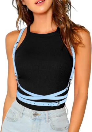 BODIY Women Fashion Harness Plus Size Harness Belt Punk Loop Waist Belt Rave Rock Leather Belts for Women