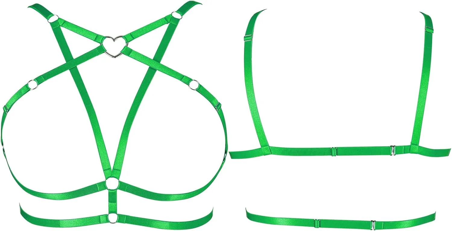 Body Harness Plus Size Pentagram Heart-Shaped Tops Full Cage Hollow Out Bra Women Punk Goth Festival Rave Clothing