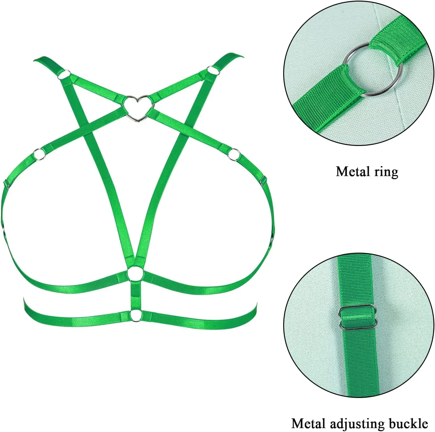 Body Harness Plus Size Pentagram Heart-Shaped Tops Full Cage Hollow Out Bra Women Punk Goth Festival Rave Clothing