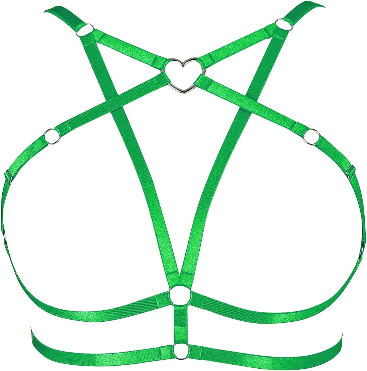 Body Harness Plus Size Pentagram Heart-Shaped Tops Full Cage Hollow Out Bra Women Punk Goth Festival Rave Clothing