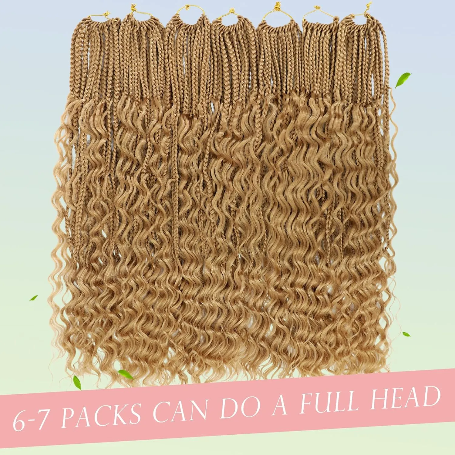 Boho Box Braids Crochet Hair for Black Women 24 Inch 7 Packs Goddess Box Braids Crochet Hair Pre-Looped with Curly Ends Honey Blonde Bohemian Synthetic Briading Hair Extensions,27