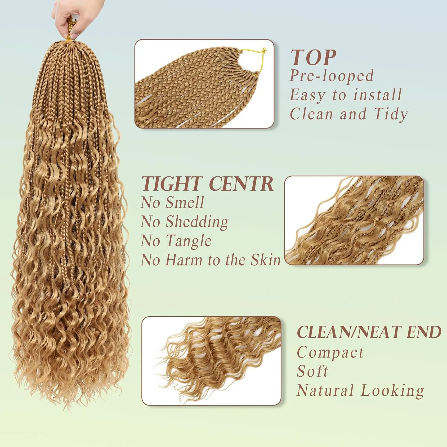 Boho Box Braids Crochet Hair for Black Women 24 Inch 7 Packs Goddess Box Braids Crochet Hair Pre-Looped with Curly Ends Honey Blonde Bohemian Synthetic Briading Hair Extensions,27