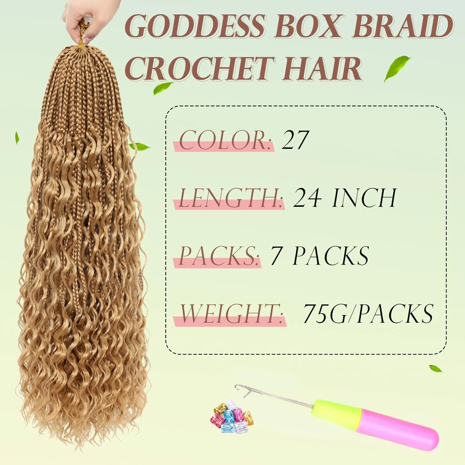 Boho Box Braids Crochet Hair for Black Women 24 Inch 7 Packs Goddess Box Braids Crochet Hair Pre-Looped with Curly Ends Honey Blonde Bohemian Synthetic Briading Hair Extensions,27