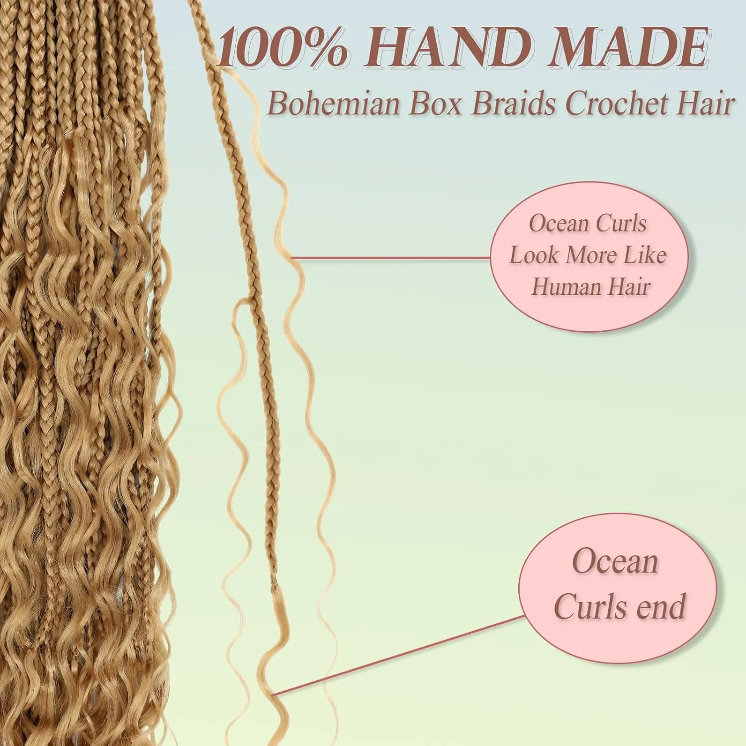 Boho Box Braids Crochet Hair for Black Women 24 Inch 7 Packs Goddess Box Braids Crochet Hair Pre-Looped with Curly Ends Honey Blonde Bohemian Synthetic Briading Hair Extensions,27