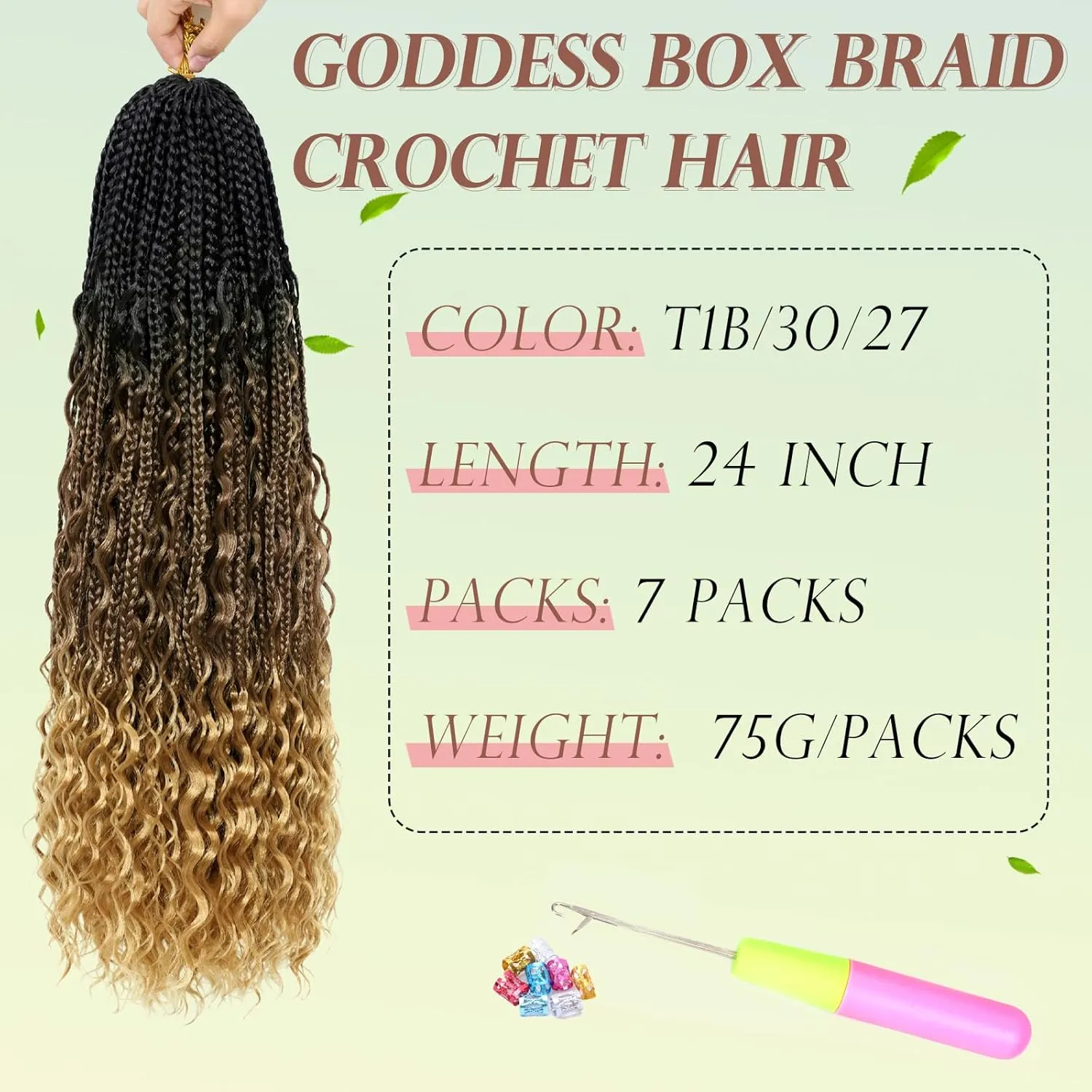Boho Box Braids Crochet Hair for Black Women 24 Inch 7 Packs Goddess Box Braids Crochet Hair Pre-Looped with Curly Ends Ombre Bohemian Synthetic Briading Hair Extensions,1B/30/27