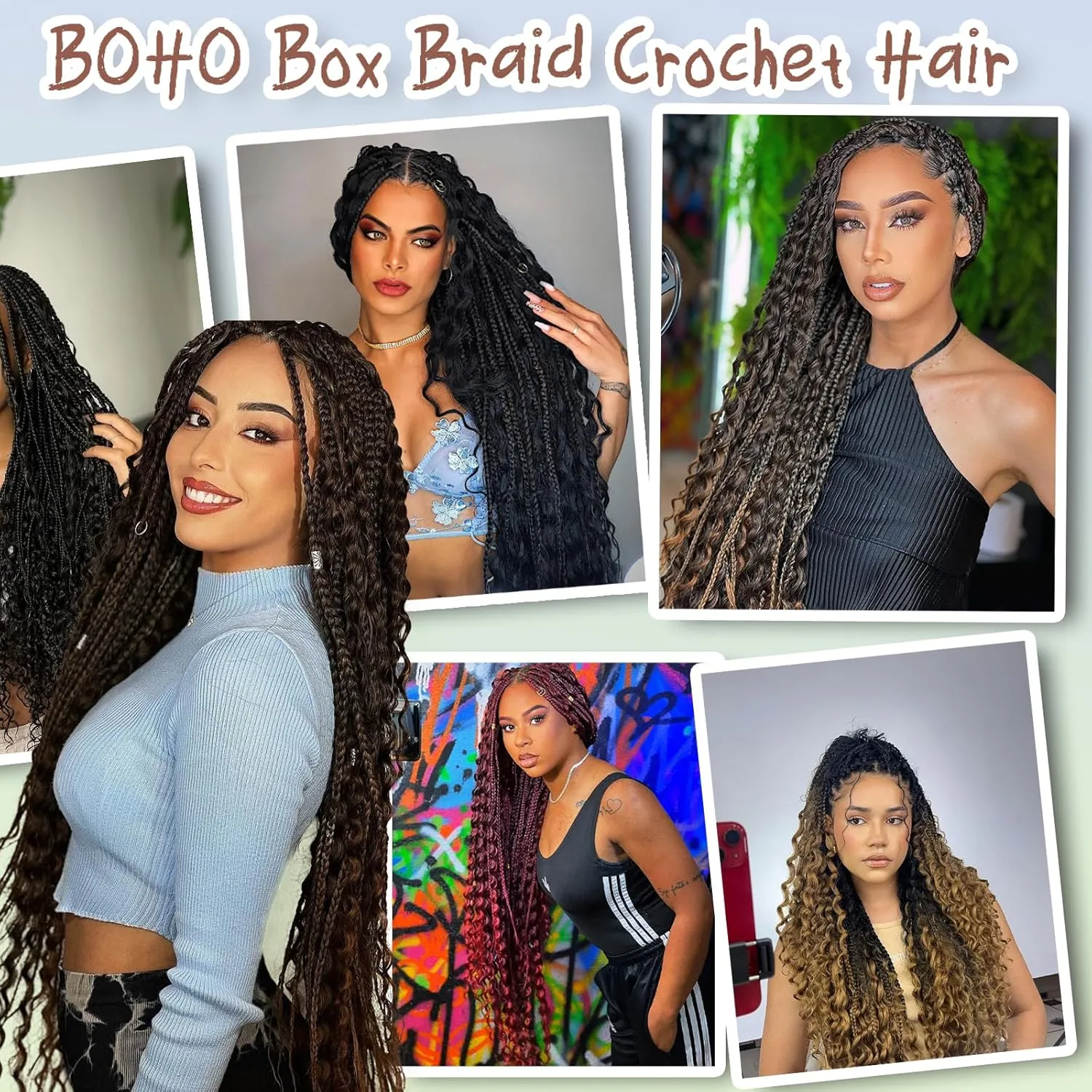 Boho Box Braids Crochet Hair for Black Women 24 Inch 7 Packs Goddess Box Braids Crochet Hair Pre-Looped with Curly Ends Ombre Bohemian Synthetic Briading Hair Extensions,1B/30/27