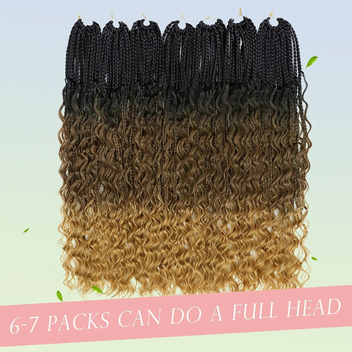 Boho Box Braids Crochet Hair for Black Women 24 Inch 7 Packs Goddess Box Braids Crochet Hair Pre-Looped with Curly Ends Ombre Bohemian Synthetic Briading Hair Extensions,1B/30/27