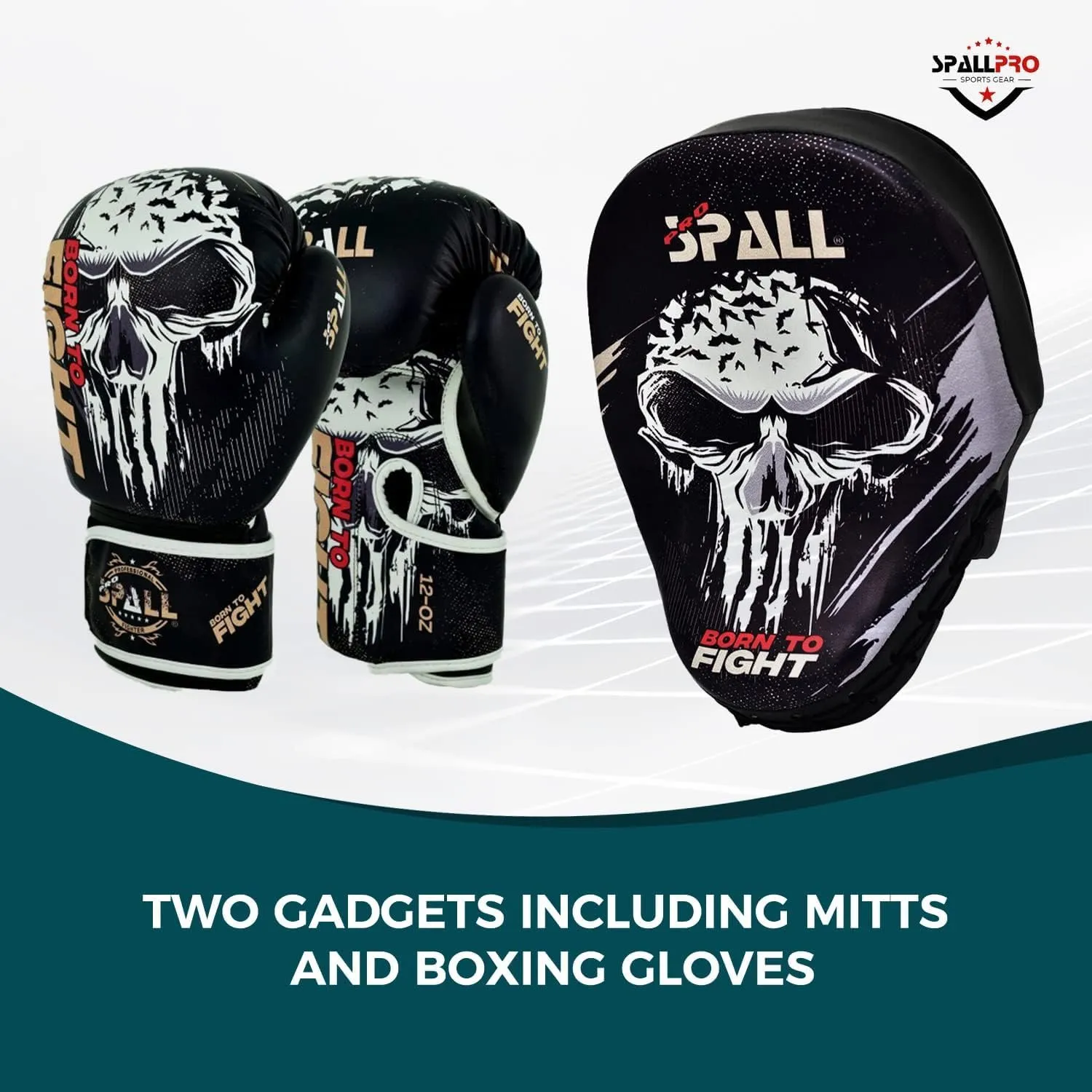 Boxing Training Set - Synthetic Leather Boxing Gloves with Focus Pad Boxing Mitts, MMA Training with Punch Gloves MMA Boxing Mitts for Kids Adults, Born to Fight