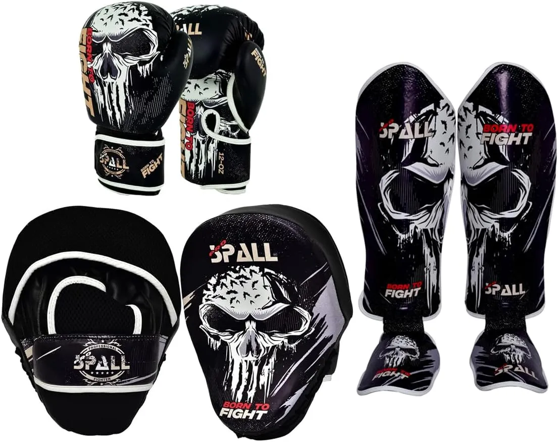 Boxing Training Set - Synthetic Leather Boxing Gloves with Focus Pad Boxing Mitts, MMA Training with Punch Gloves MMA Boxing Mitts for Kids Adults, Born to Fight