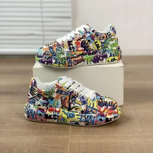 Breathable Low-top Lace-up Graffiti Running Shoes for Men Women - Ideal for Gym, Tennis, Walking, and Fashion