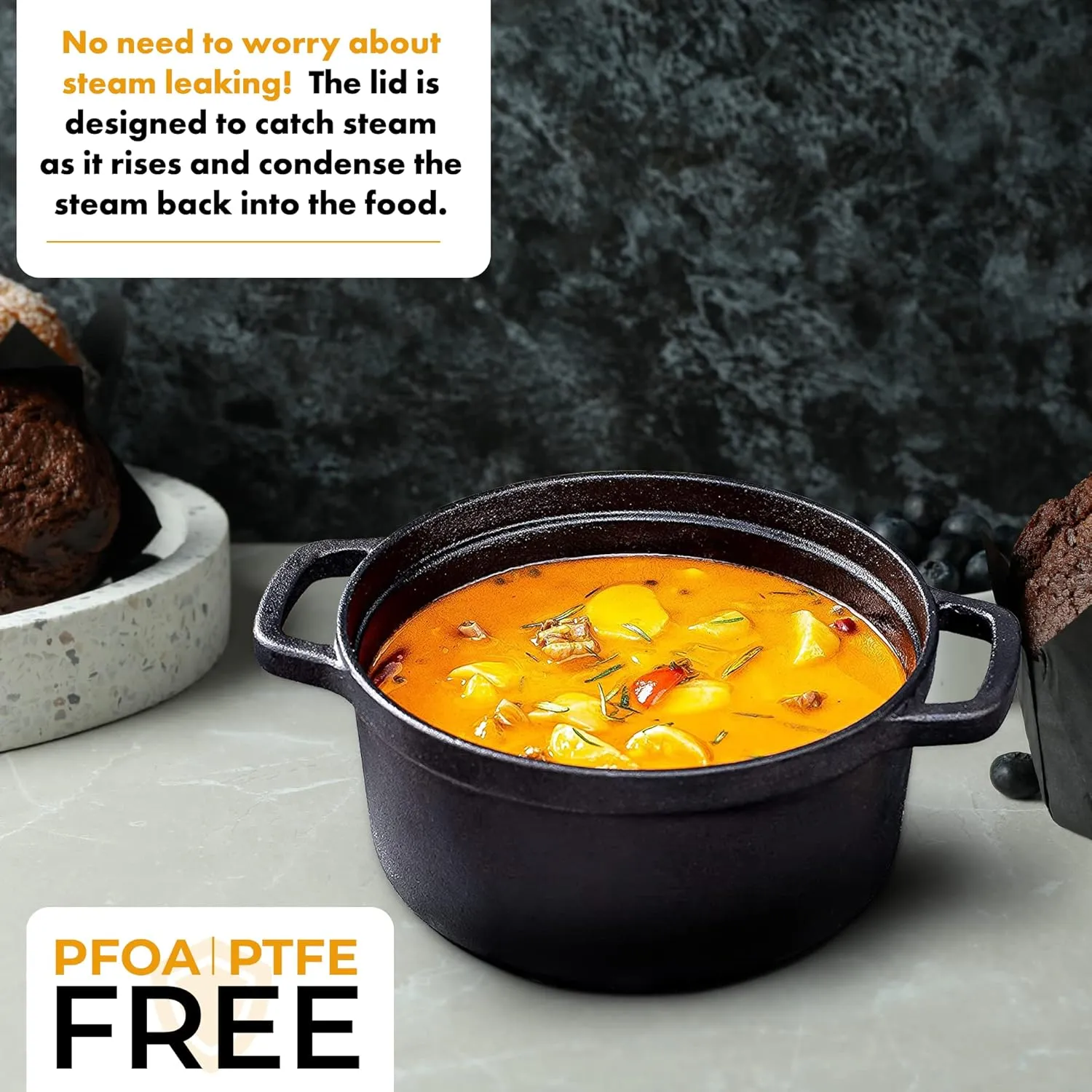 Bruntmor 5.2 Quart Pre-Seasoned Cast Iron Dutch Oven with Lid and Handles - Versatile Black Cast Iron Skillet - Shallow Cookware for Casseroles and Braising Dishes - Works with Induction Stovetops