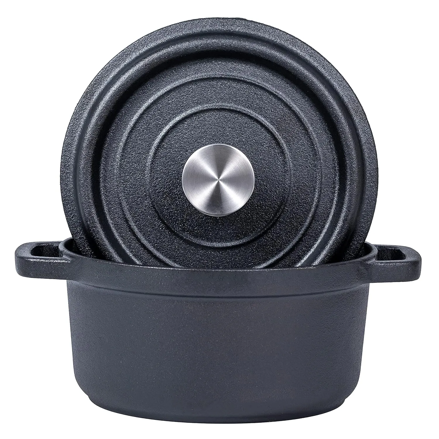 Bruntmor 5.2 Quart Pre-Seasoned Cast Iron Dutch Oven with Lid and Handles - Versatile Black Cast Iron Skillet - Shallow Cookware for Casseroles and Braising Dishes - Works with Induction Stovetops