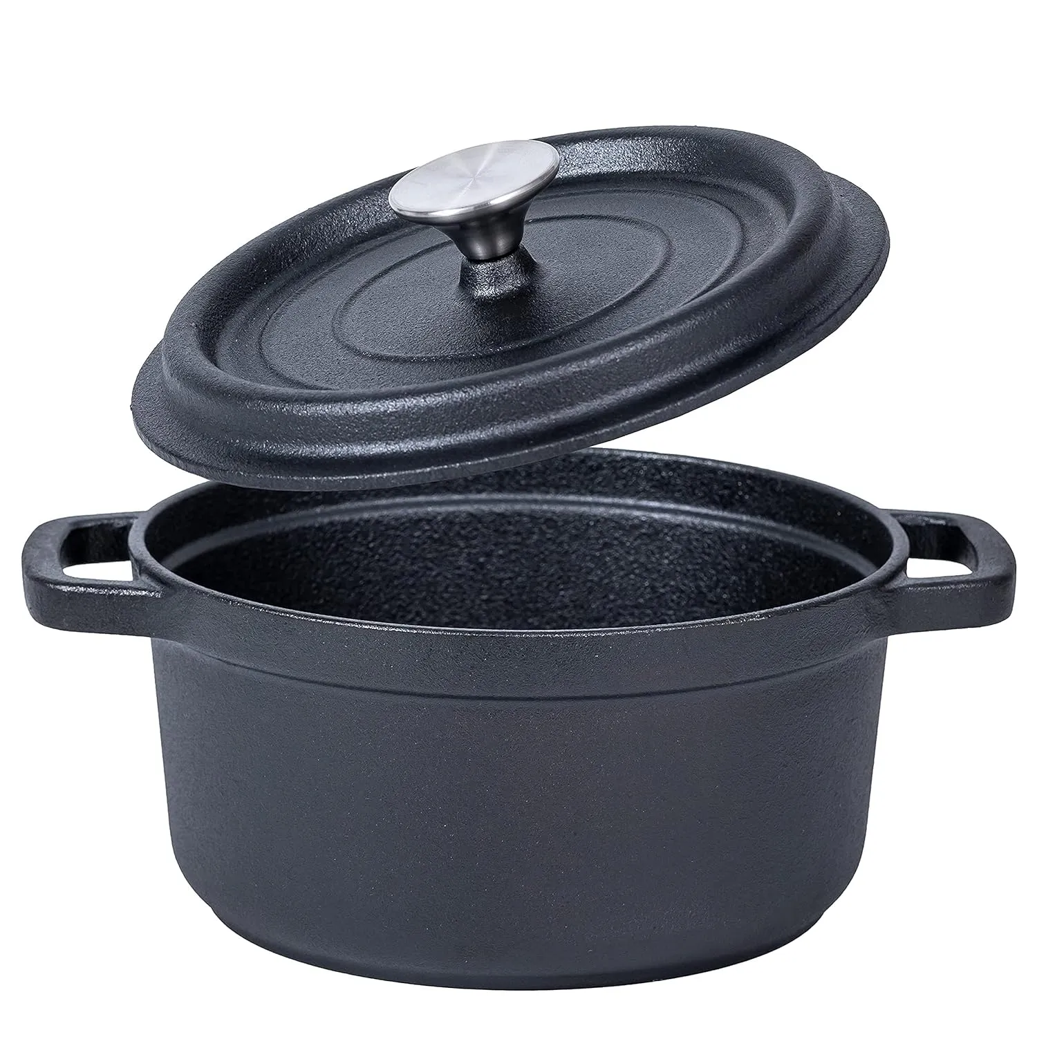 Bruntmor 5.2 Quart Pre-Seasoned Cast Iron Dutch Oven with Lid and Handles - Versatile Black Cast Iron Skillet - Shallow Cookware for Casseroles and Braising Dishes - Works with Induction Stovetops