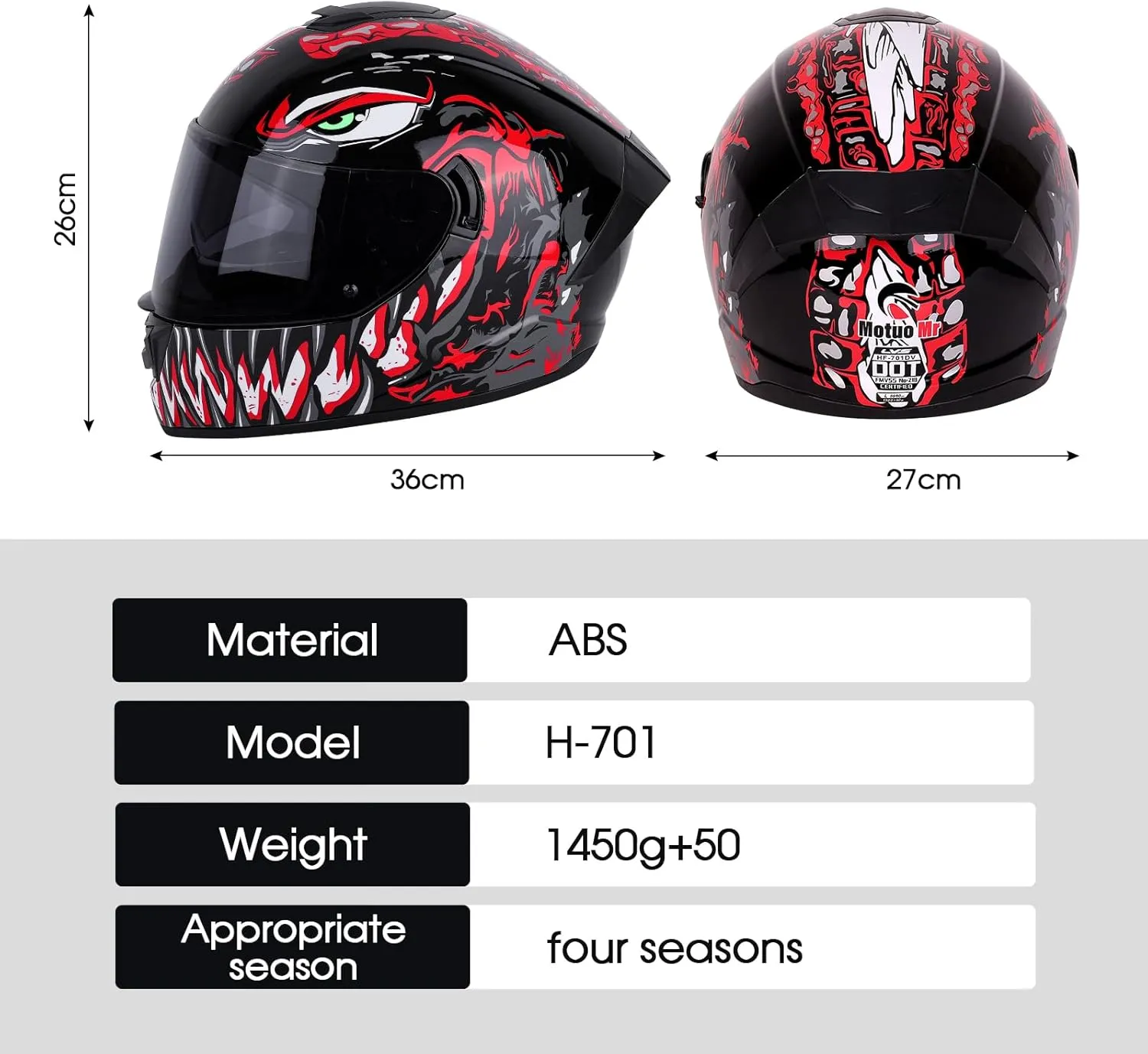 BSDDP Unisex-Adult Full Face Motorcycle Helmet DOT Approved Motorbike Moped Street Bike Racing Crash Helmet with Graphic