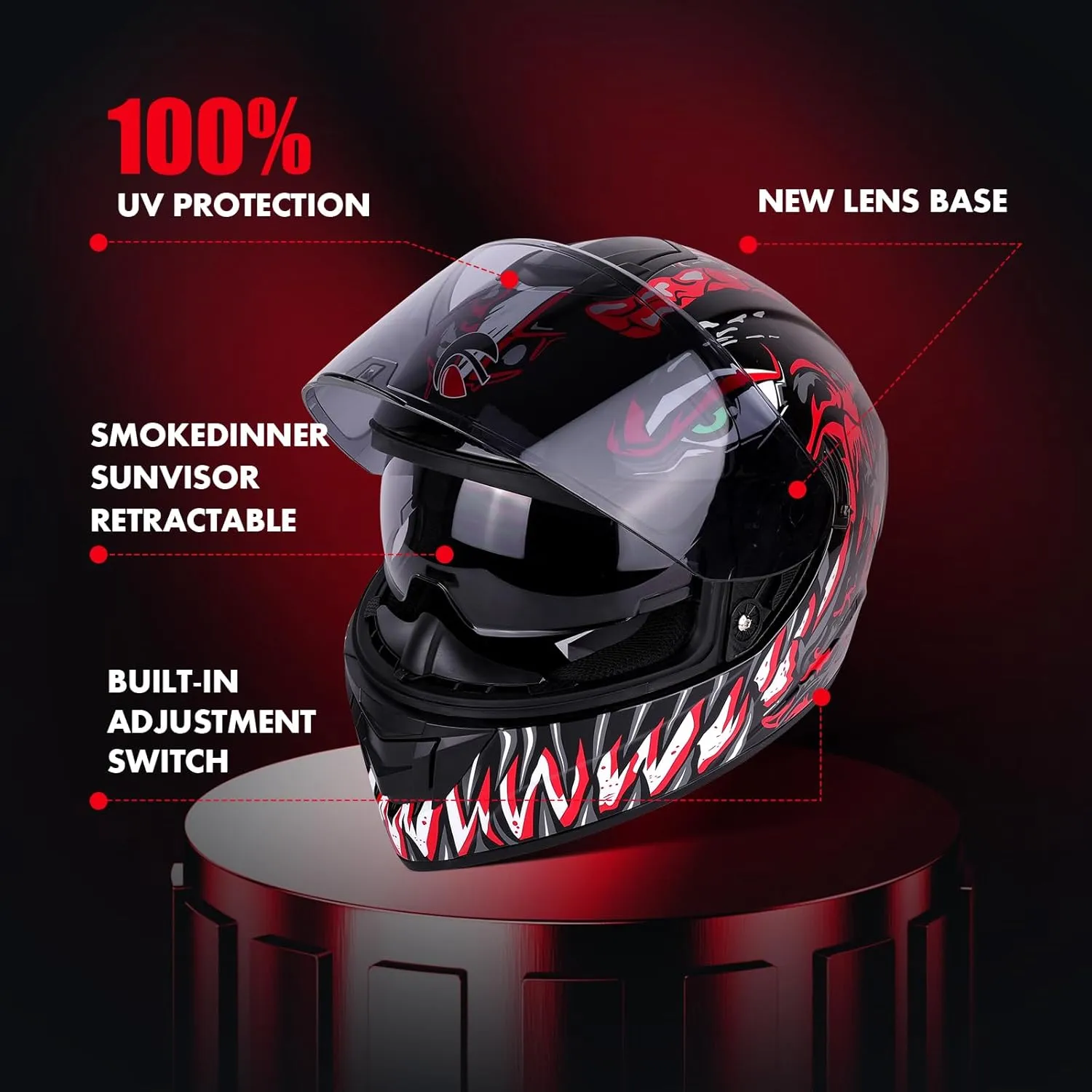 BSDDP Unisex-Adult Full Face Motorcycle Helmet DOT Approved Motorbike Moped Street Bike Racing Crash Helmet with Graphic