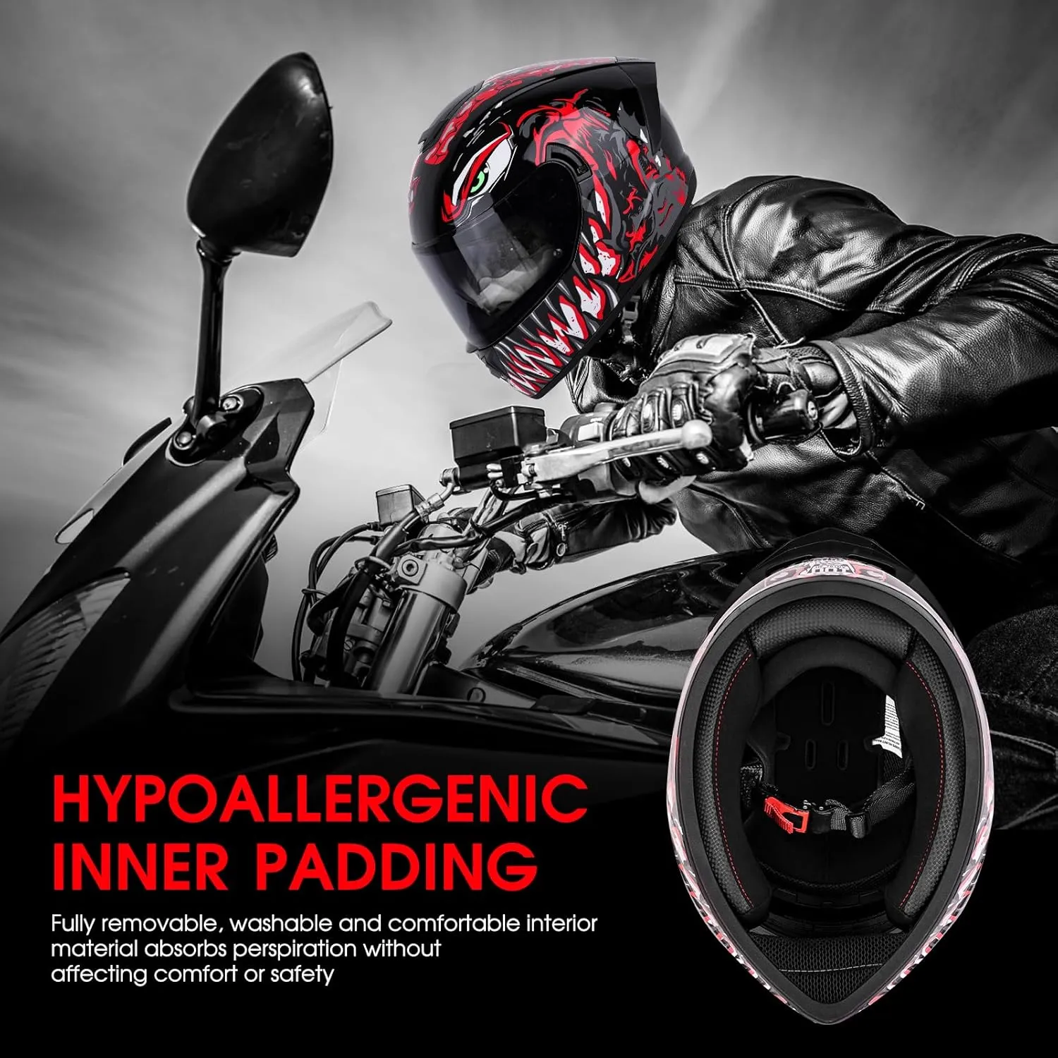 BSDDP Unisex-Adult Full Face Motorcycle Helmet DOT Approved Motorbike Moped Street Bike Racing Crash Helmet with Graphic