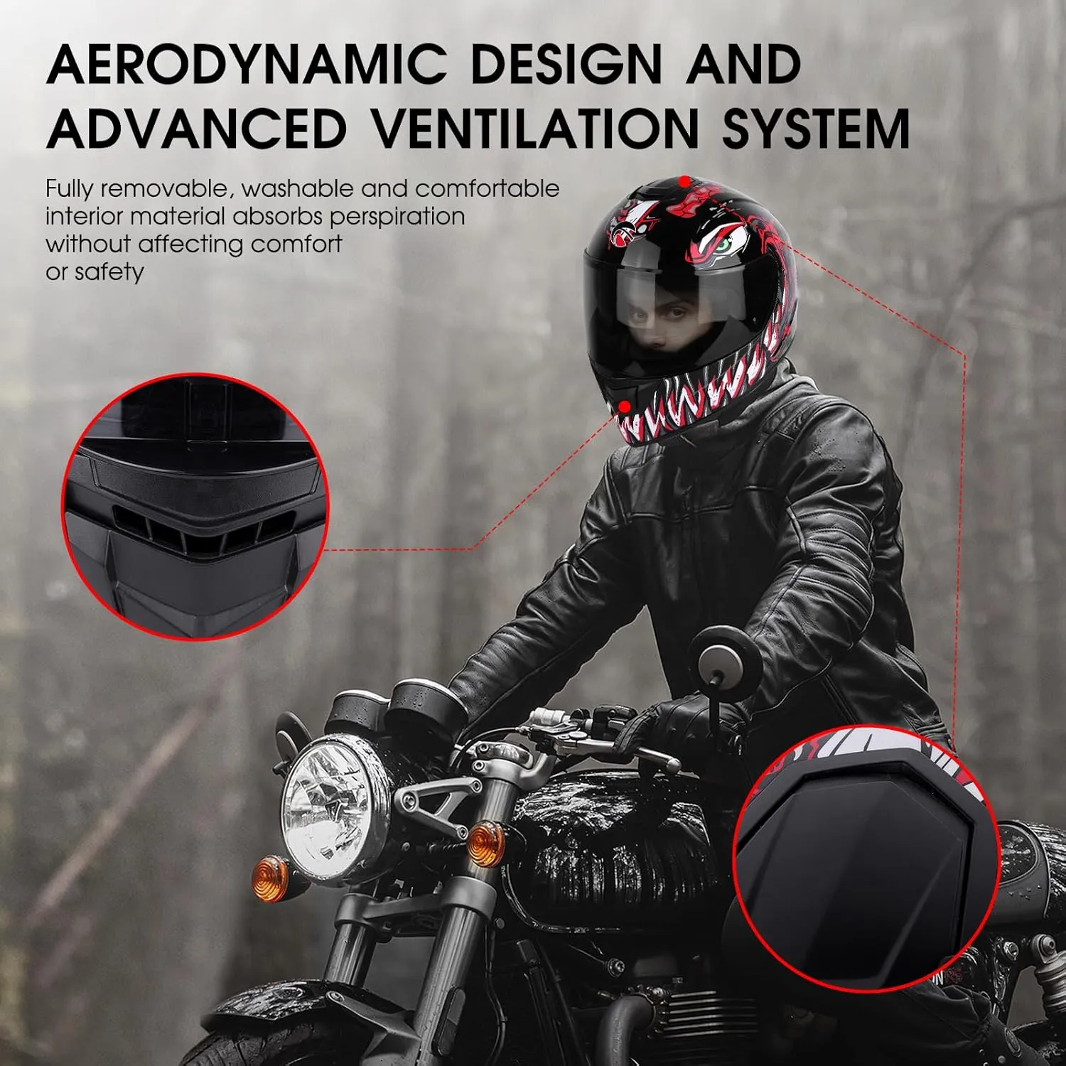 BSDDP Unisex-Adult Full Face Motorcycle Helmet DOT Approved Motorbike Moped Street Bike Racing Crash Helmet with Graphic
