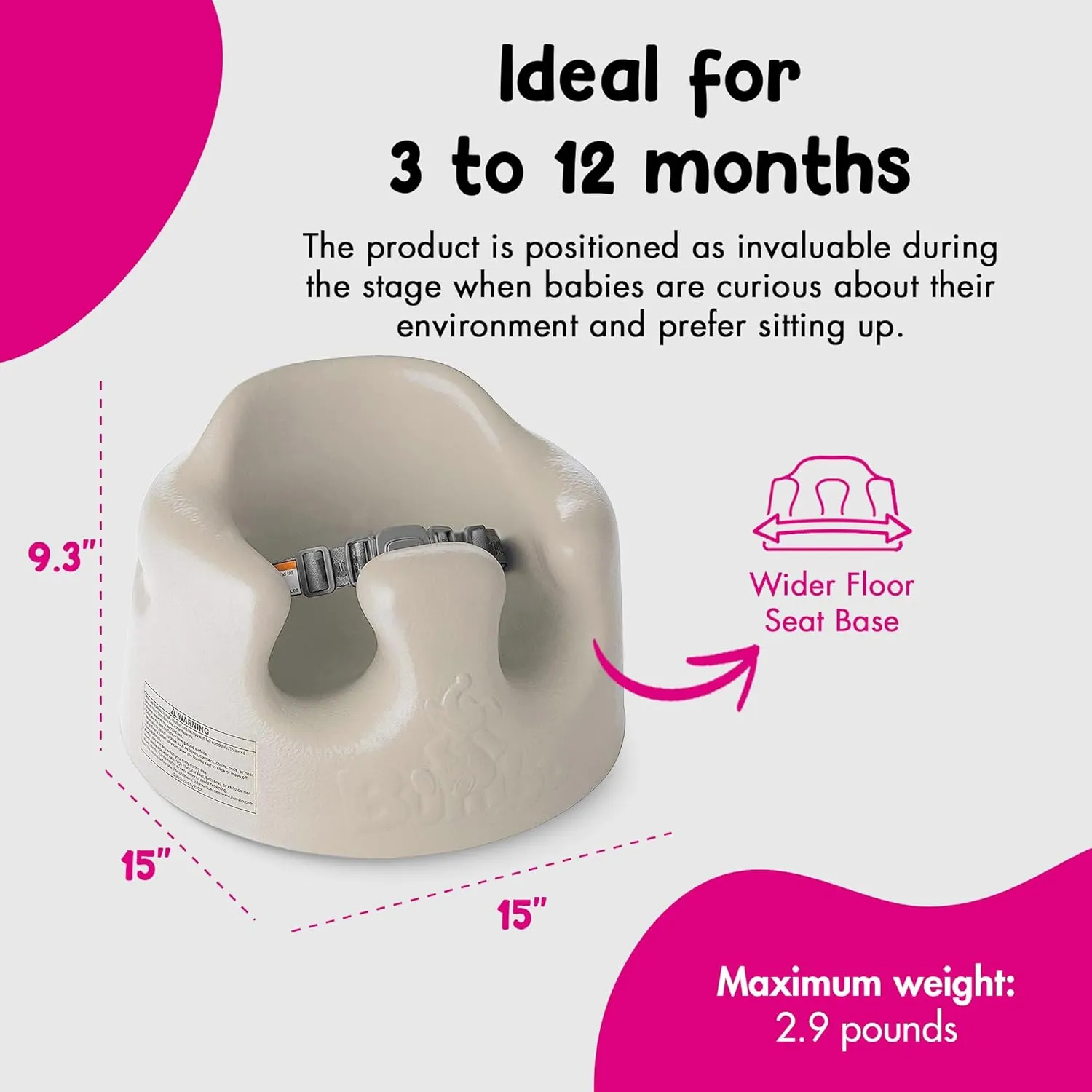 Bumbo Infant Floor Seat Baby Sit Up Chair and Baby Sitting Support for 3 to 12 Months Old with 3 Point Adjustable Safety Strap Harness, Taupe (2 Pack)