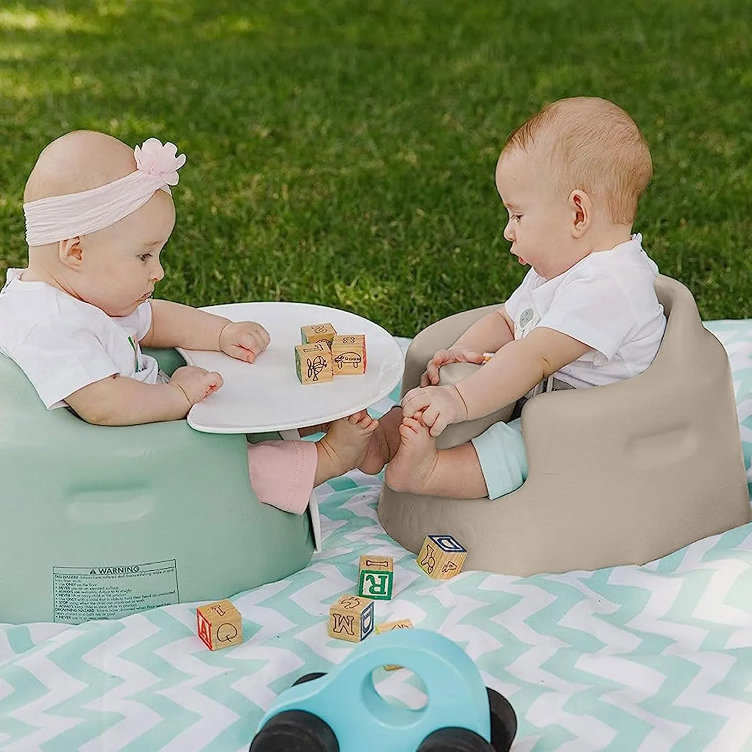 Bumbo Infant Floor Seat Baby Sit Up Chair and Baby Sitting Support for 3 to 12 Months Old with 3 Point Adjustable Safety Strap Harness, Taupe (2 Pack)