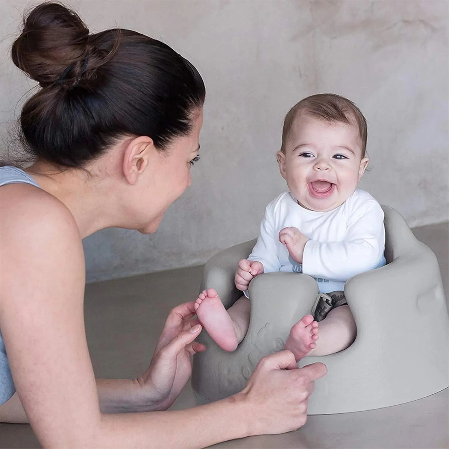 Bumbo Infant Floor Seat Baby Sit Up Chair and Baby Sitting Support for 3 to 12 Months Old with 3 Point Adjustable Safety Strap Harness, Taupe (2 Pack)