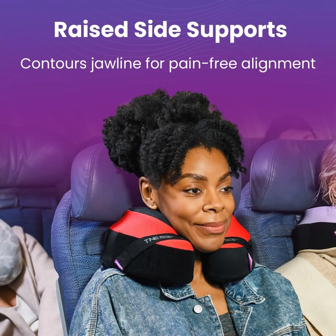 Cabeau Travel Neck Pillow for Airplanes – The Neck’s Evolution, TNE S3 – Supportive Memory Foam Design for Long Haul Flights – Attachable Seat Straps and 360° Support (London Red)