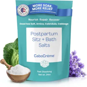 CaboCréme Postpartum Sitz   Bath Salts – 24oz – Postpartum Bath Soak for Perineal Care, Healing Tears, Swelling & Hemorrhoids – Dead Sea Salt with Magnesium, Arnica, Calendula   Cabbage Extract