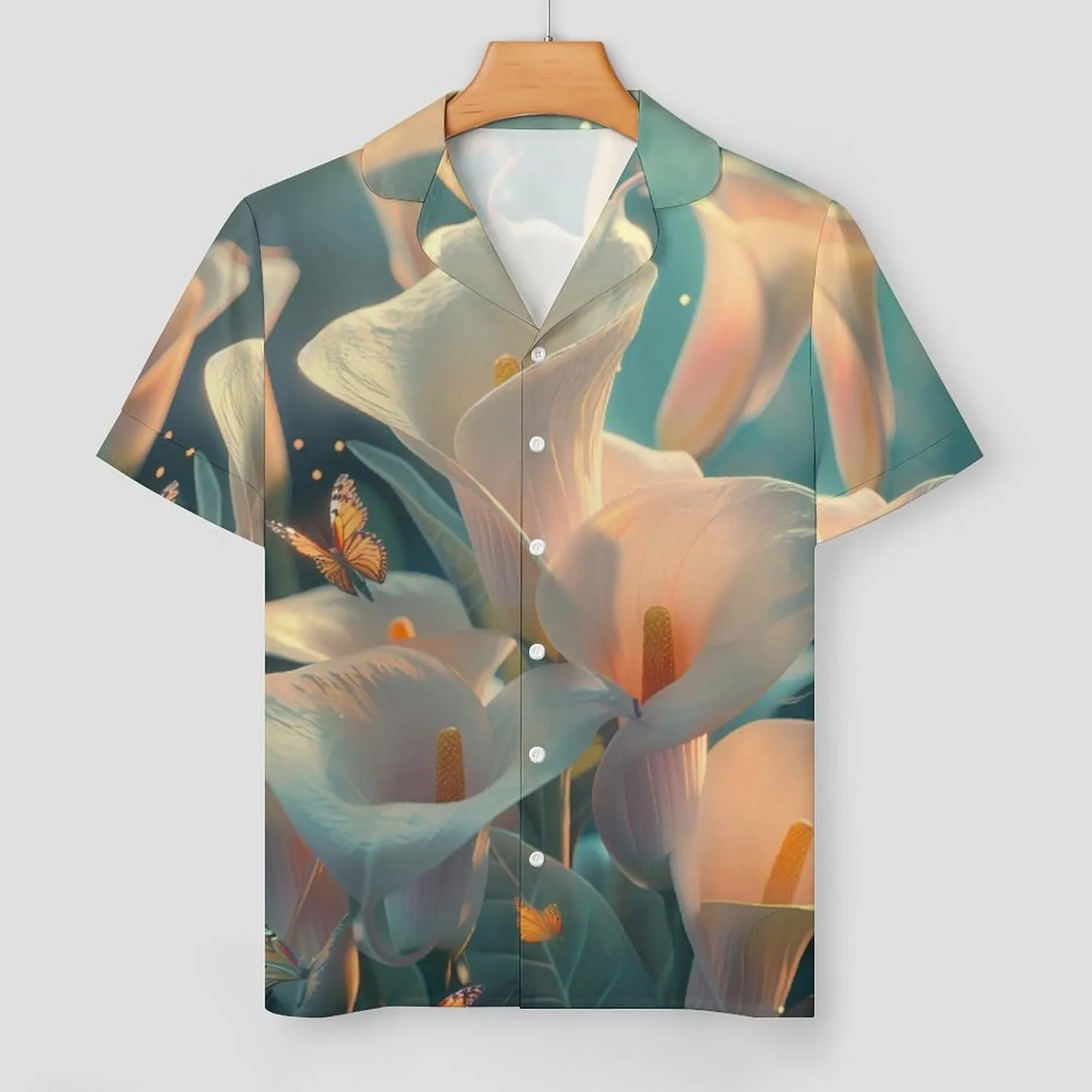 Calla Lilies Bouquet Butterfly Women's Satin Pajama Set Short Sleeve Button Down Sleepwear Loungewear Pj Set