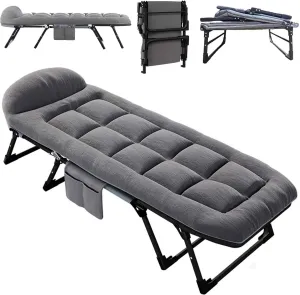 Camping Cot for Adults, 6-Speed Adjustment, 8 Support Points at The Bottom, Side Storage Bag, Can Sit, Lean or Lie Down, Easy to Store, 170x55x25CM
