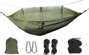 Camping Hammock Tent with Mosquito Net, Lightweight Nylon Taffeta, Waterproof, Portable, Quick Open for Outdoor Travel Hiking Beach or Yard, Holds 1 Person,Wild Dark Green