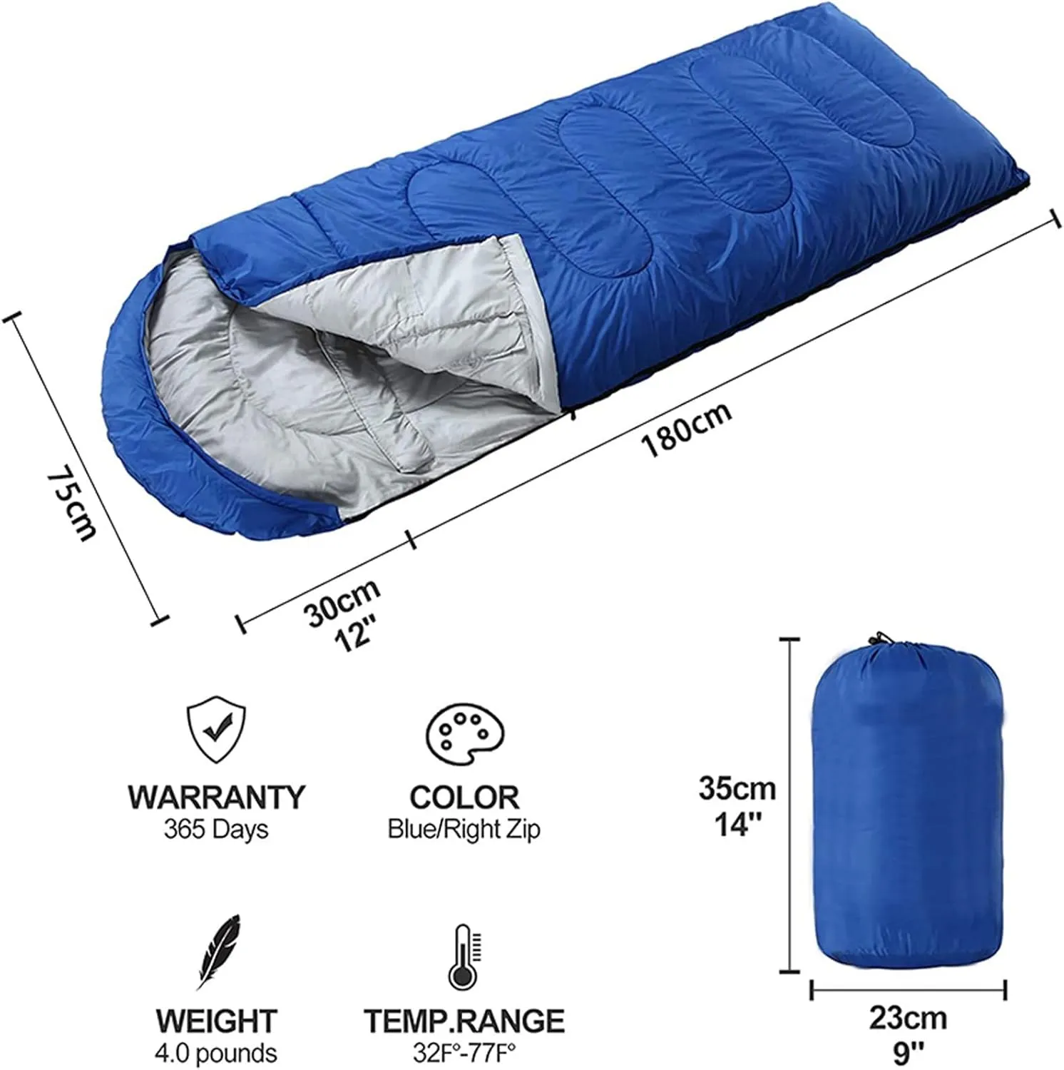 Camping Sleeping Bag,Sleeping Bag Ultralight Camping Waterproof Sleeping Bags Thickened Winter Warm Sleeping Bag Adult Outdoor Camping Sleeping Bags (Color : Red, Size : 180 * 30 * 75cm)