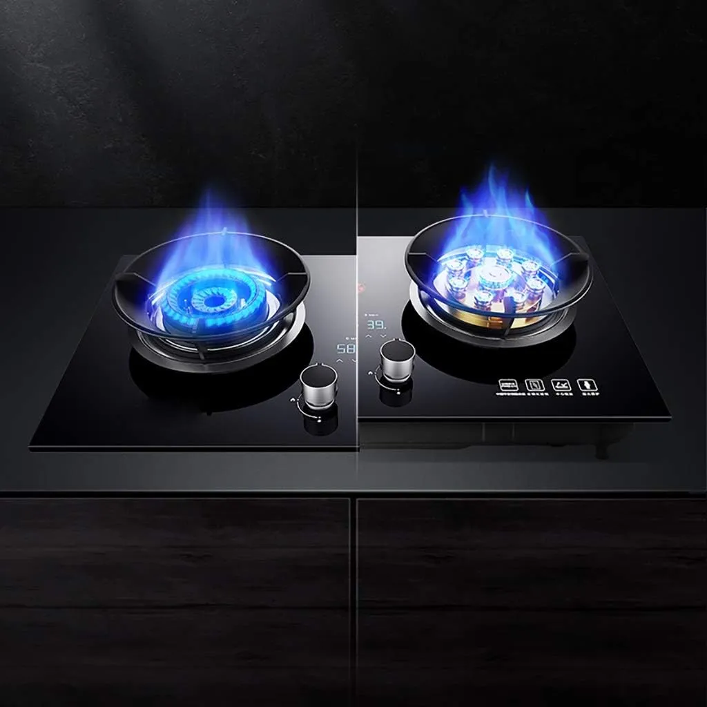 Camping Stove 71CMGas hob Built-in Gas Stove Fuel Cooktop Equipped 2 Cast Iron (4200W&5200W) with FFD and Enamel Pan Stands Easy to Clean Compatible with All Cookware [Energy Class A] (F LPG)