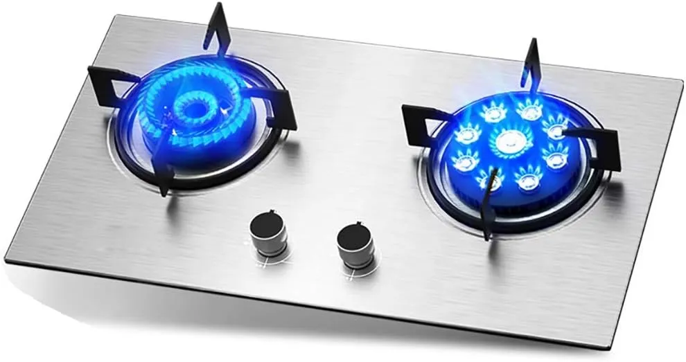 Camping Stove 71CMGas hob Built-in Gas Stove Fuel Cooktop Equipped 2 Cast Iron (4200W&5200W) with FFD and Enamel Pan Stands Easy to Clean Compatible with All Cookware [Energy Class A] (F LPG)