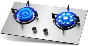 Camping Stove 71CMGas hob Built-in Gas Stove Fuel Cooktop Equipped 2 Cast Iron (4200W&5200W) with FFD and Enamel Pan Stands Easy to Clean Compatible with All Cookware [Energy Class A] (F LPG)
