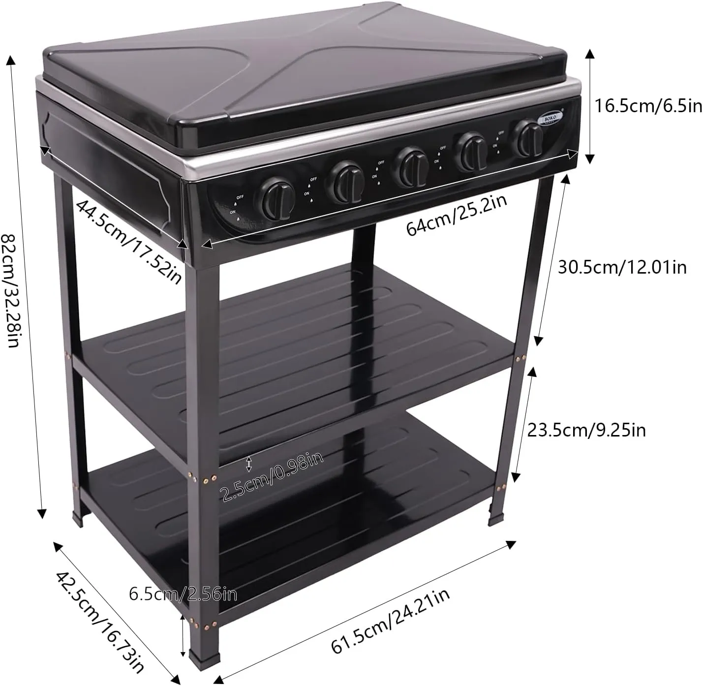 Camping Stove, Portable Natural Gas Stove with 5 Burners and Support Leg Stand and Wind Blocking Cover Adapter Removable Storage Stand for Camping Picnic Home RV Cooking (Black)