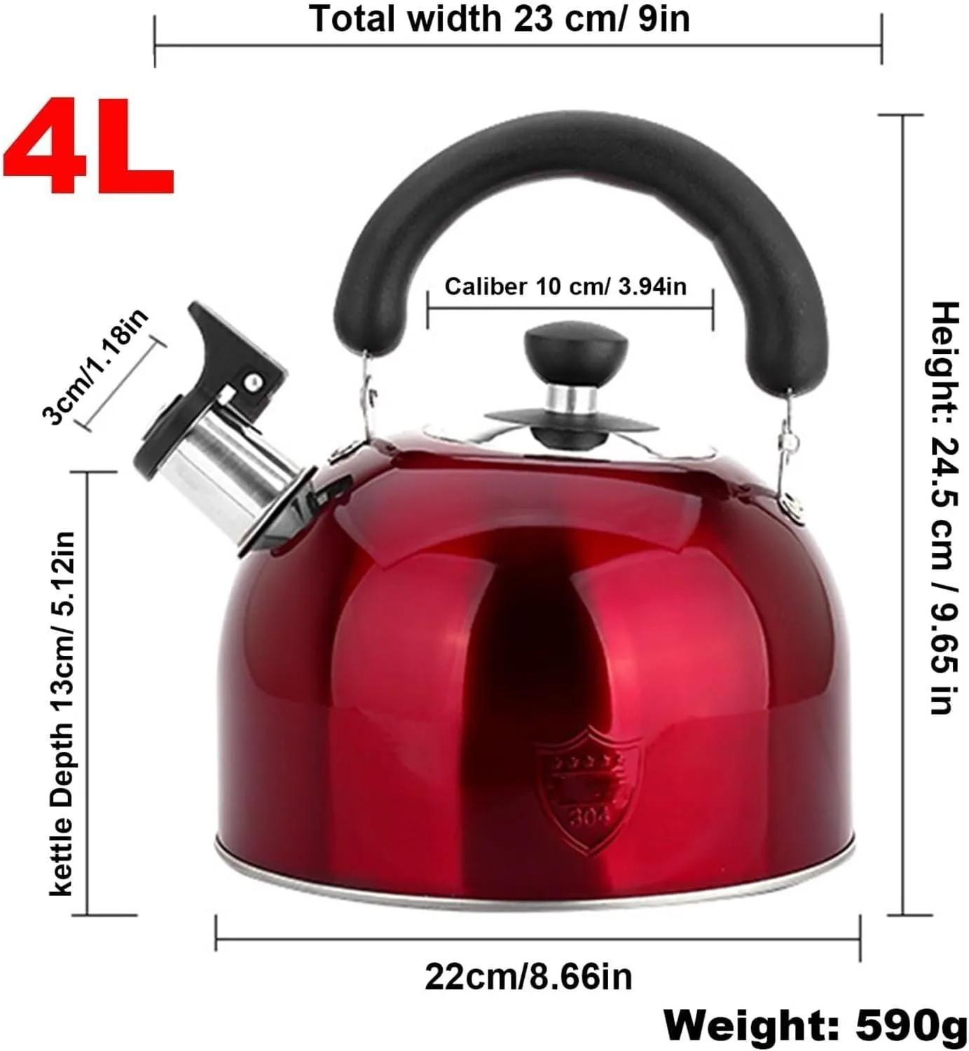Camping Teapot, 304 Stainless Steel Whistle Kettle with Hot-Resistant Handle, Loud Whistling Tea Kettle, Tea Pot for Boiling Water Coffee or Milk