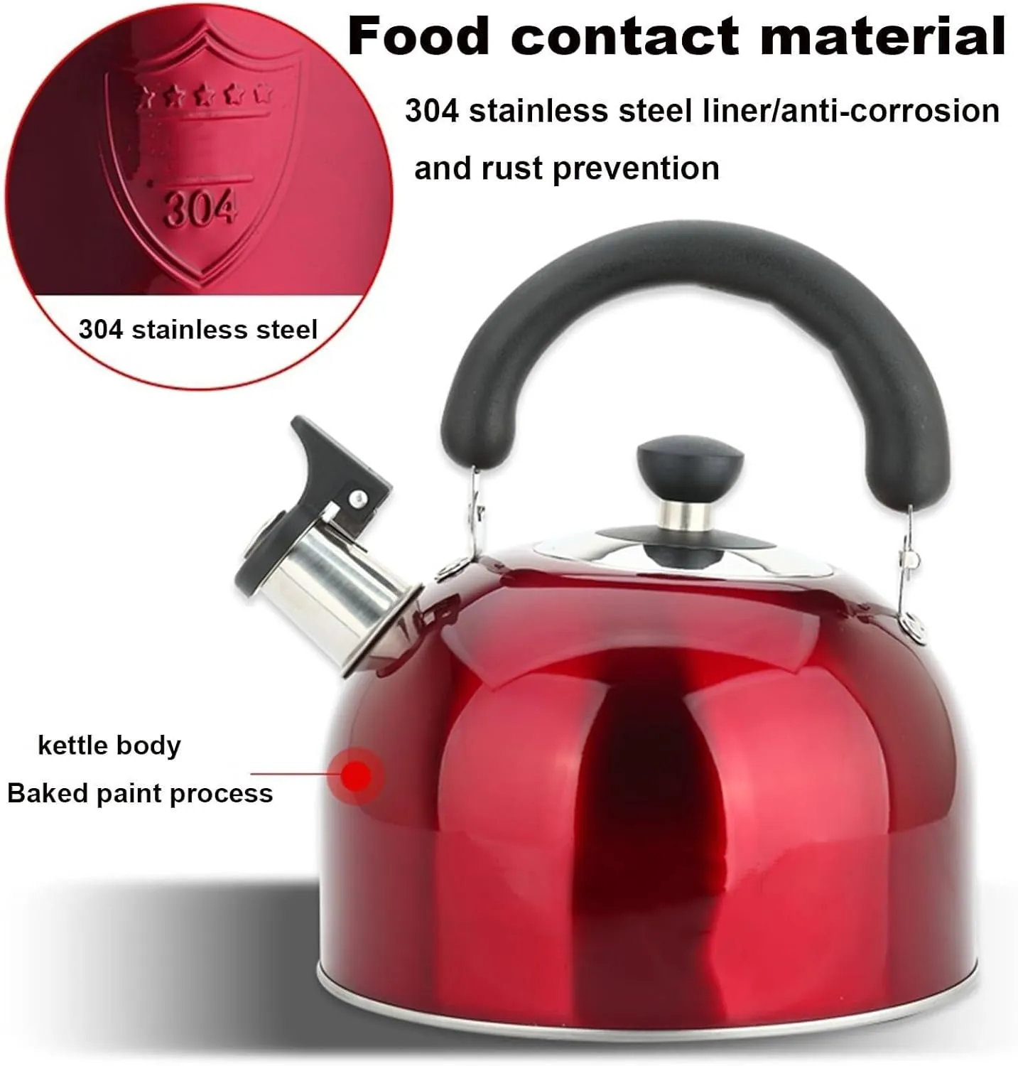 Camping Teapot, 304 Stainless Steel Whistle Kettle with Hot-Resistant Handle, Loud Whistling Tea Kettle, Tea Pot for Boiling Water Coffee or Milk