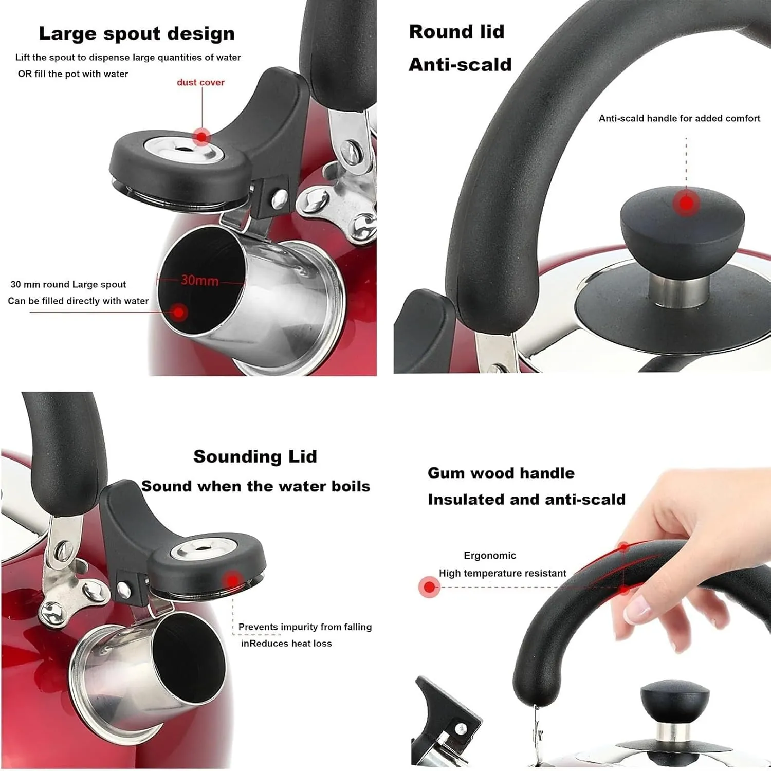 Camping Teapot, 304 Stainless Steel Whistle Kettle with Hot-Resistant Handle, Loud Whistling Tea Kettle, Tea Pot for Boiling Water Coffee or Milk